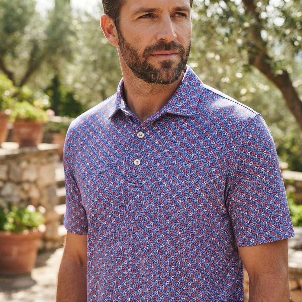 Turtleson Sz XXL Blue Floral Performance Stretch Comfort Golf Mens Polo Shirt